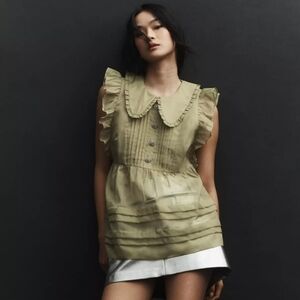 Anthropologie Maeve Peter Pan Collar Sheer Pintuck Babydoll Shirt